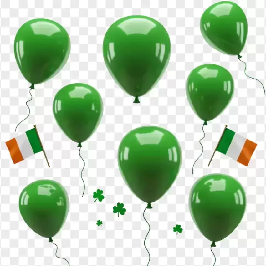 Floating Green Balloons with Irish Flags PNG