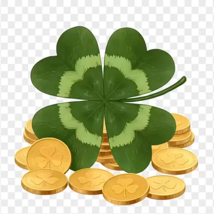 Lucky Shamrock with Gold Coins PNG