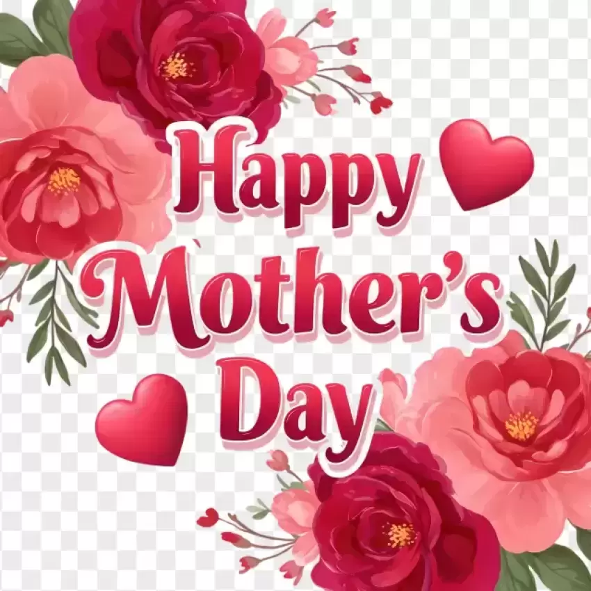 Happy Mother's Day with Pink Hearts PNG