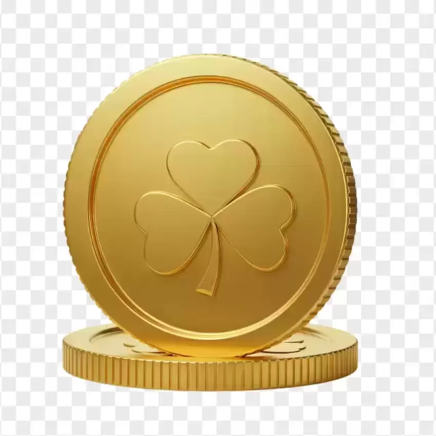 Gold Coin with Shamrock Embossed PNG