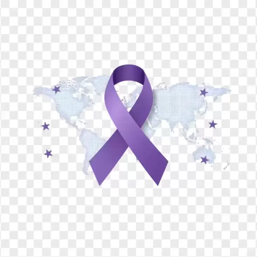 Purple Ribbon with Stars Cancer Awareness PNG