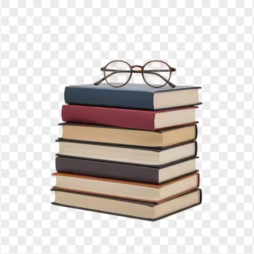 Stack of Books with Reading Glasses PNG