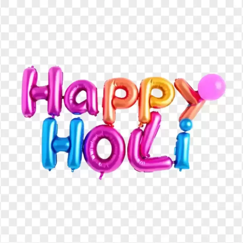 Happy Holi Text with Balloons PNG