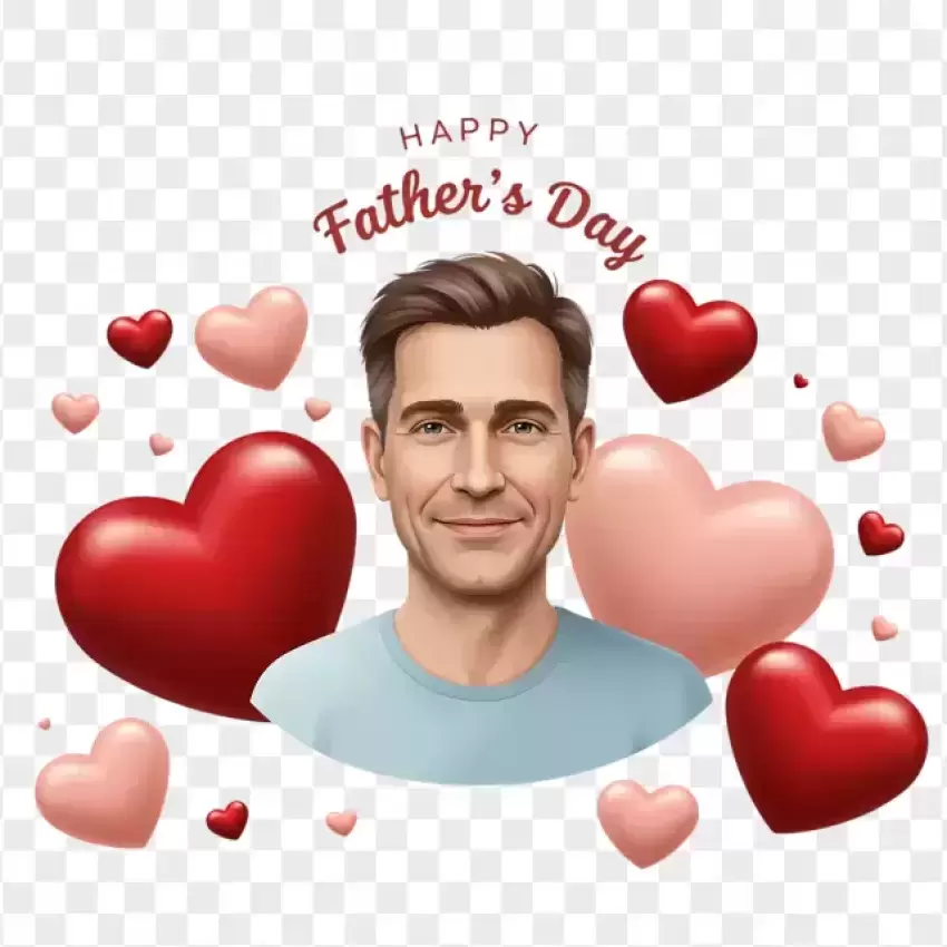 Father's Day Portrait with Hearts PNG