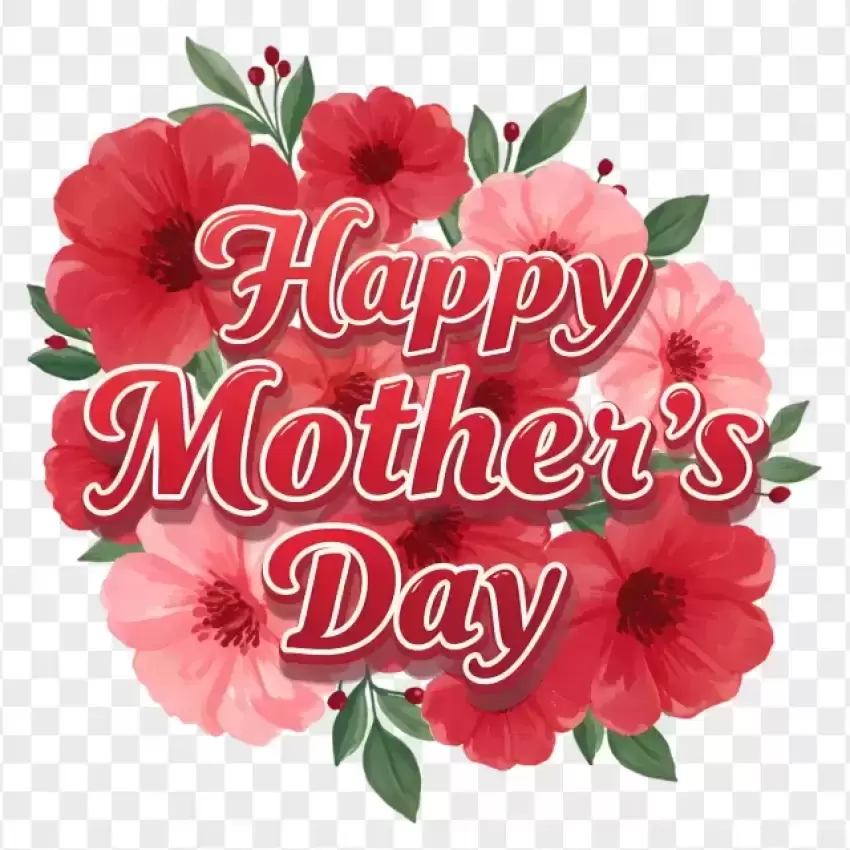 Happy Mother's Day with Red Floral Wreath PNG