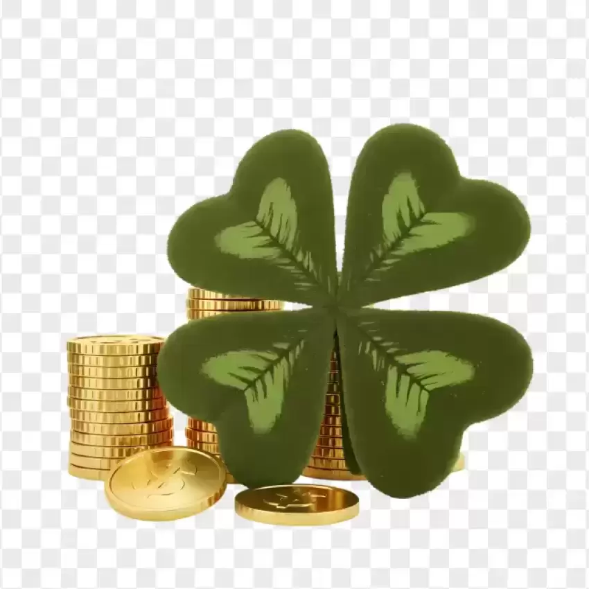 Three-Leaf Clover with Gold Coins PNG