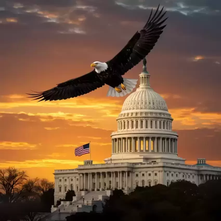 Eagle Over US Capitol Presidents Day Background