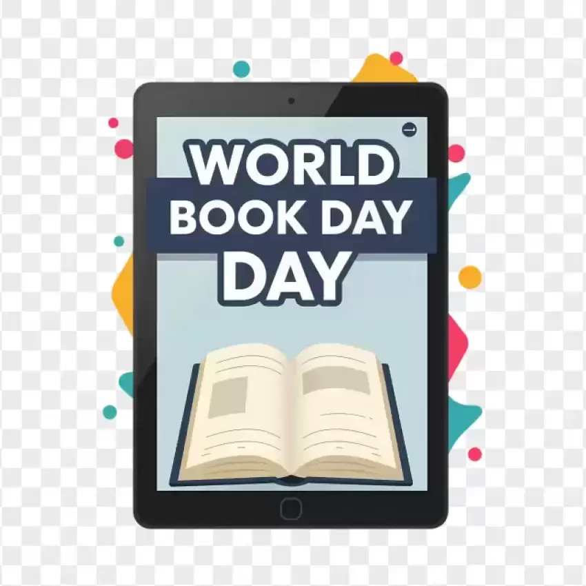 World Book Day Digital Tablet with Books PNG