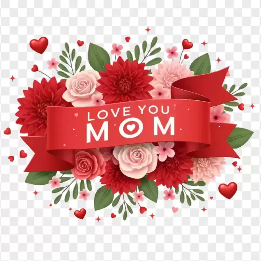 Happy Mother's Day with Romantic Flowers PNG