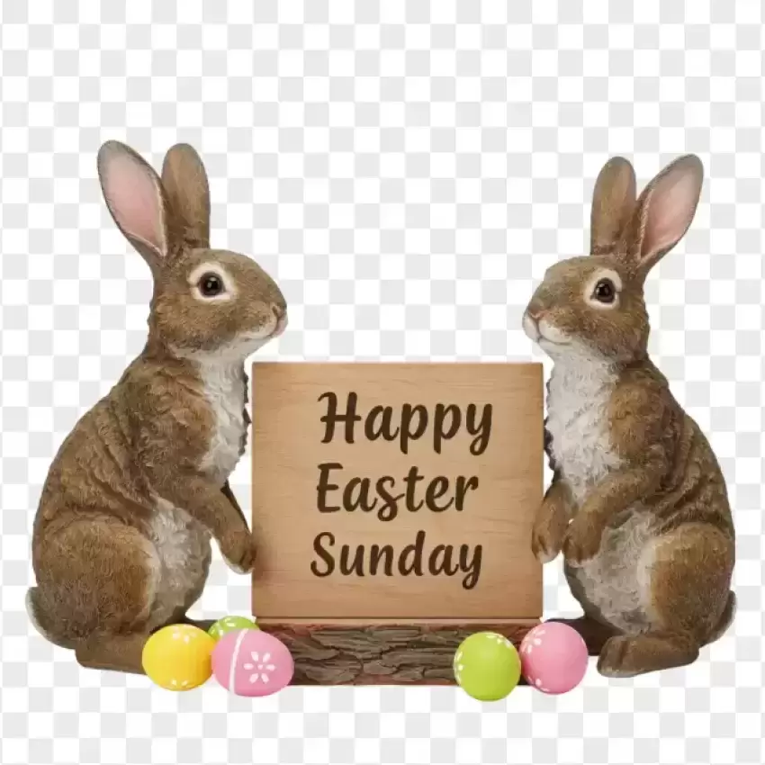 Two Rabbits with Happy Easter Sunday Sign PNG