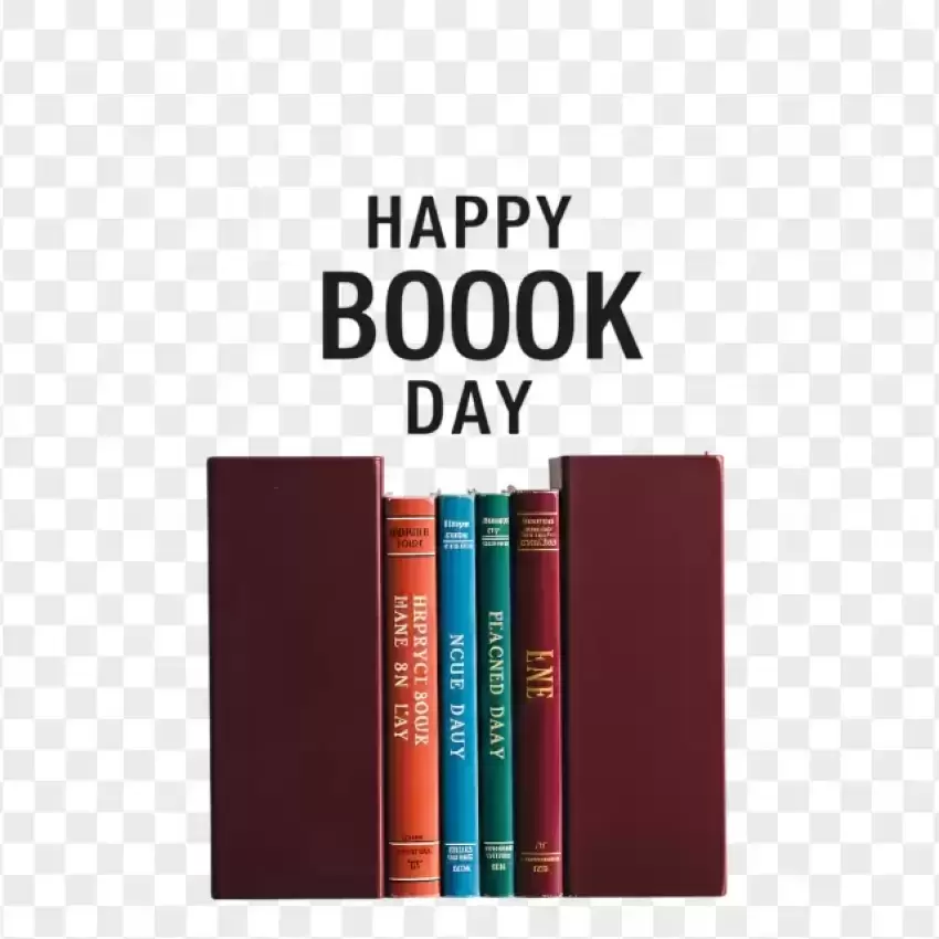 Happy World Book Day Bookshelf Illustration PNG