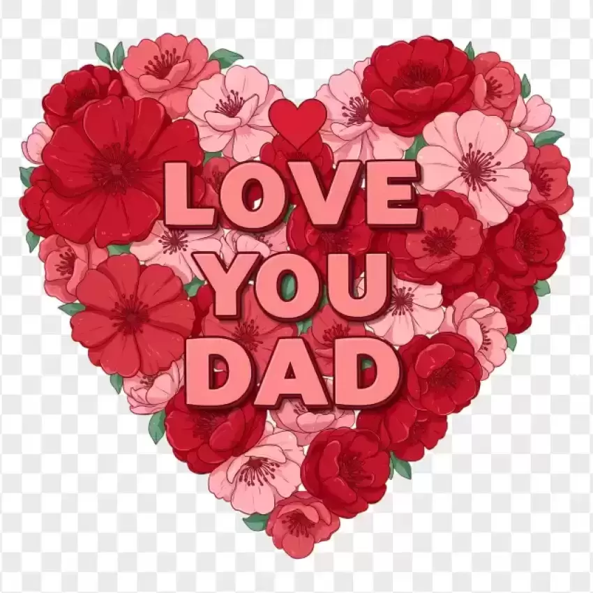 Love You Dad Red Floral Heart PNG