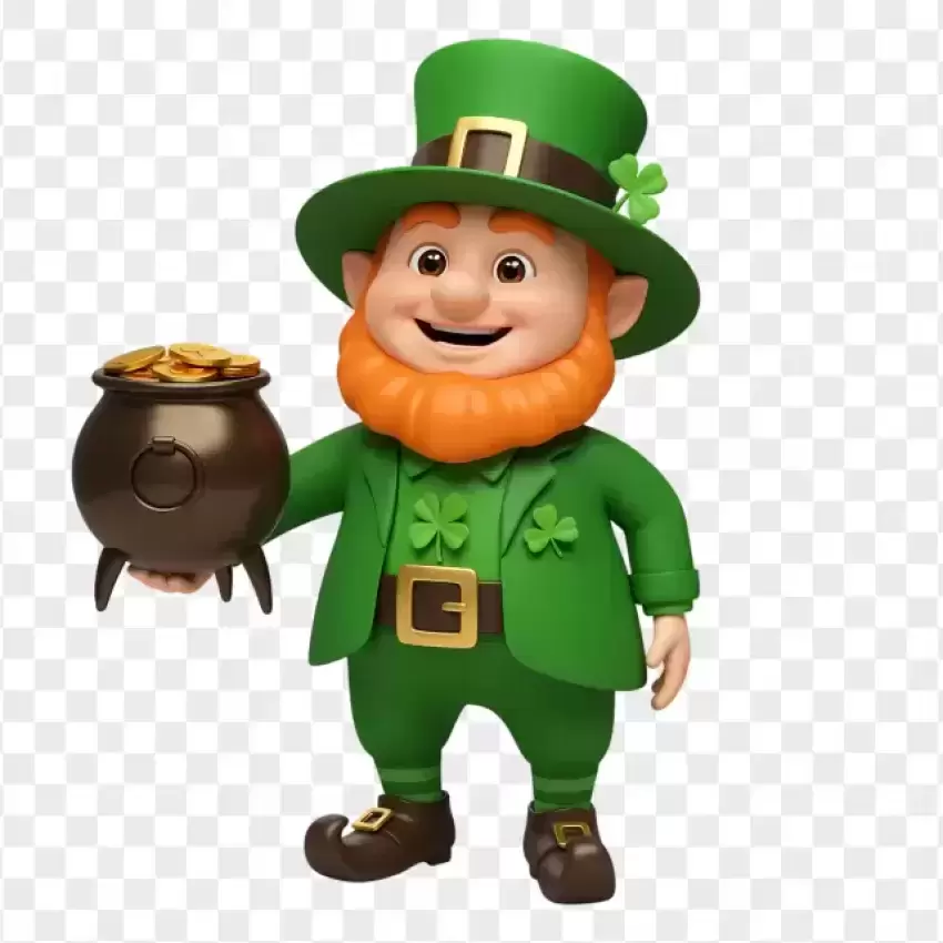 Smiling Leprechaun Holding Gold PNG