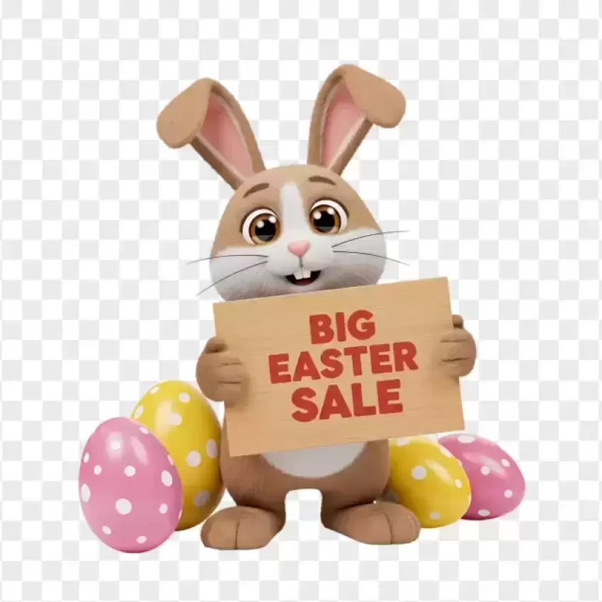 Big Easter Sale Bunny Holding Sign PNG