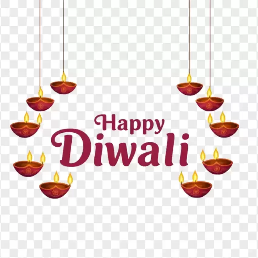 HD Hanging Diwali Lamps with Greeting PNG