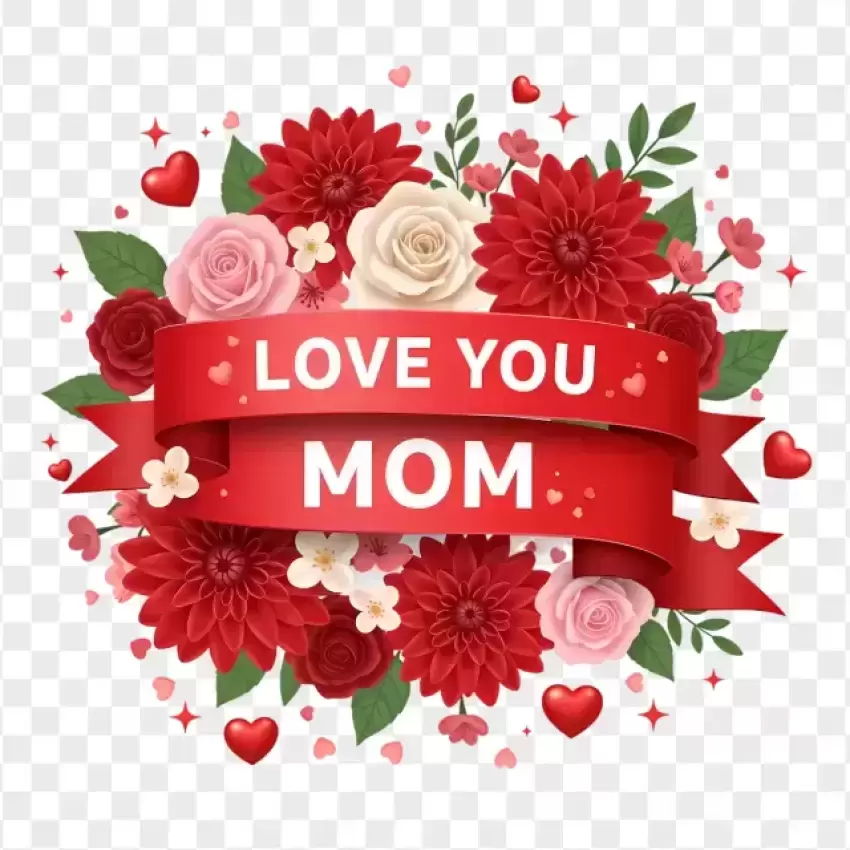 Floral Love You Mom Ribbon PNG