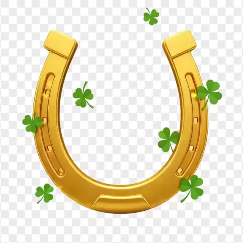 Golden Horseshoe with Shamrocks PNG