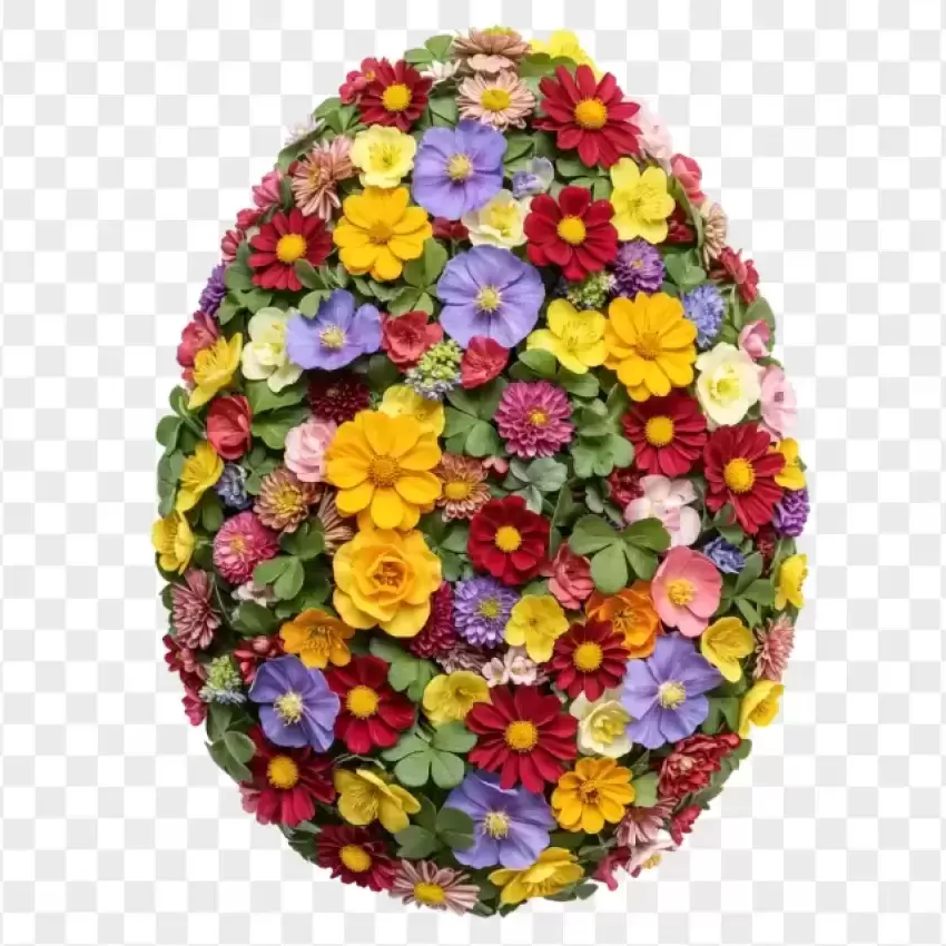 Floral Easter Egg Covered with Colorful Flowers PNG