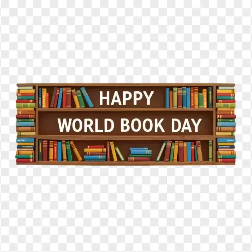 Happy World Book Day Bookshelf Banner PNG