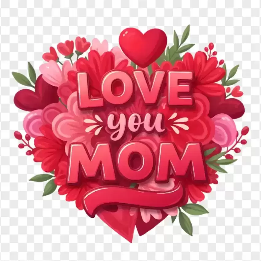 Love You Mom Heart Wreath PNG