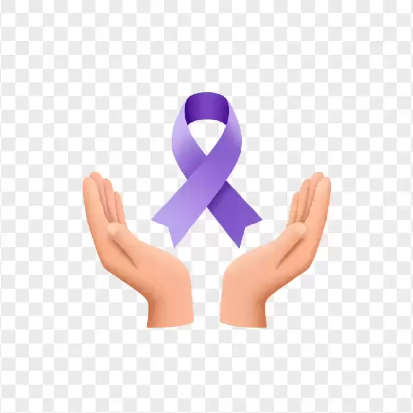 Hands Holding Purple Ribbon Cancer Awareness PNG