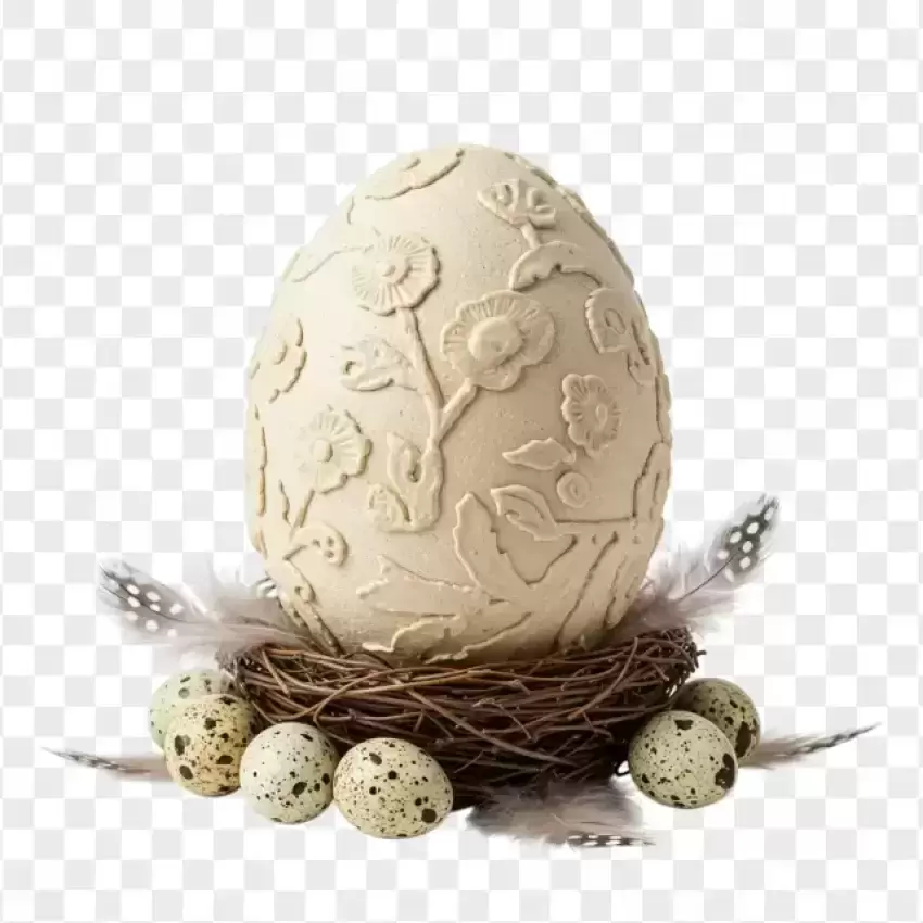 Vintage Carved Easter Egg with Decorative Details PNG