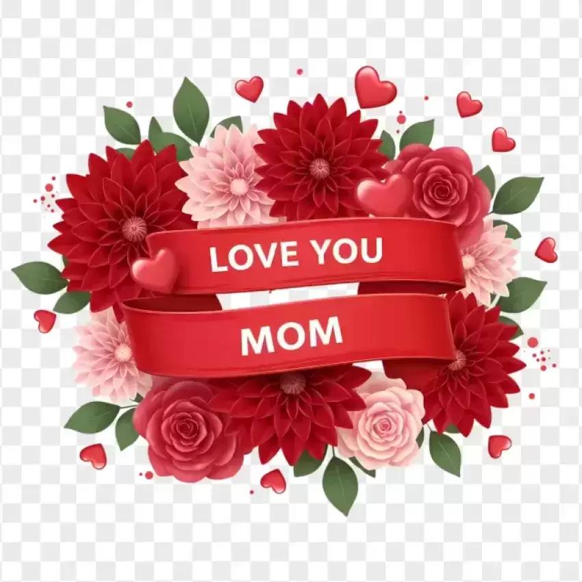 Love You Mom with Red Roses PNG