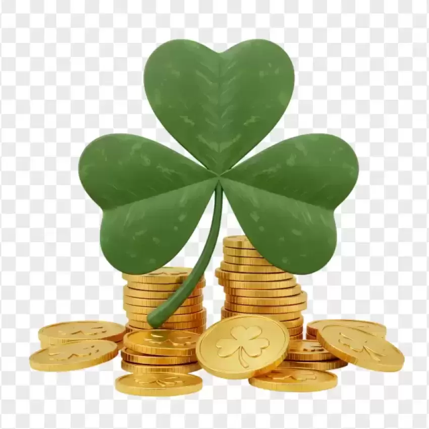 Lucky Clover with Gold Coins PNG