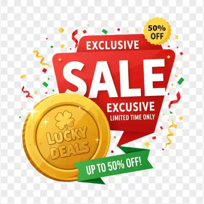 Exclusive Lucky Sale Sign with Gold Coins PNG