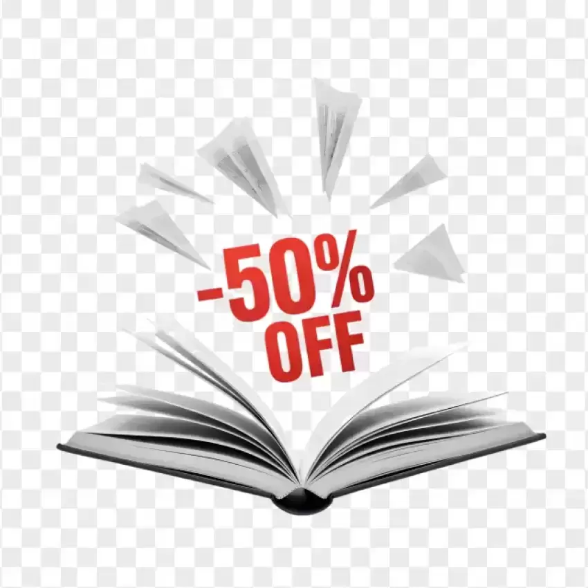 Open Book with 50% Off Discount PNG