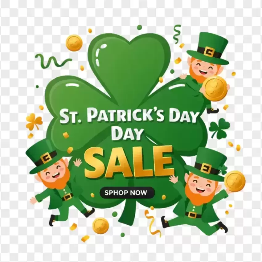 St. Patrick’s Day Sale with Shamrock and Leprechaun PNG