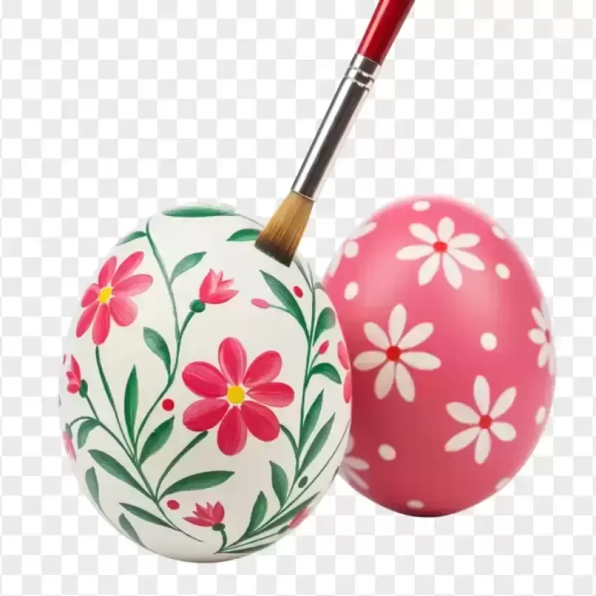 Hand-Painted Floral Easter Eggs PNG