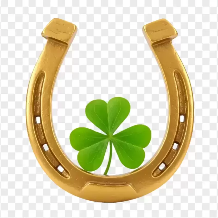 Golden Horseshoe with a Four-Leaf Clover PNG