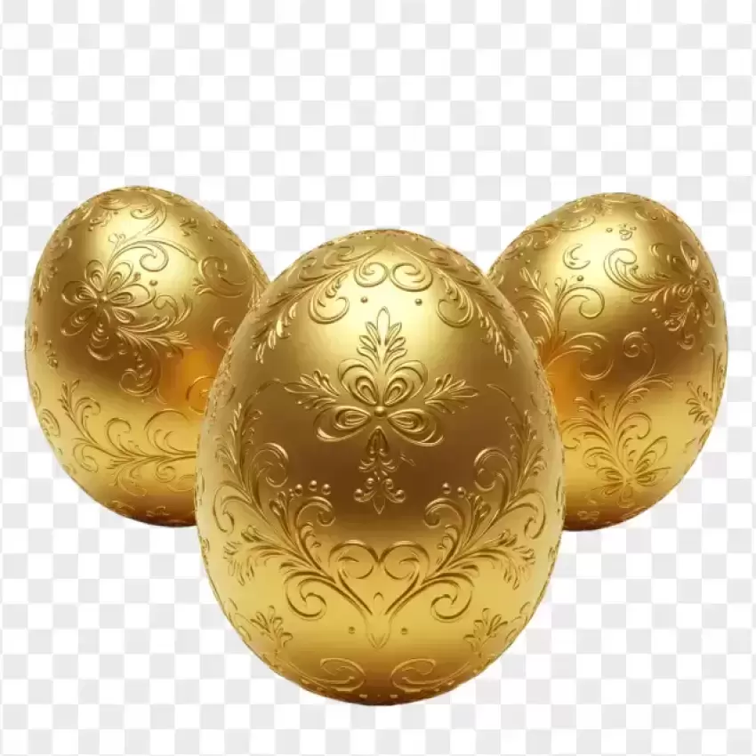 Luxury Golden Easter Eggs Set PNG