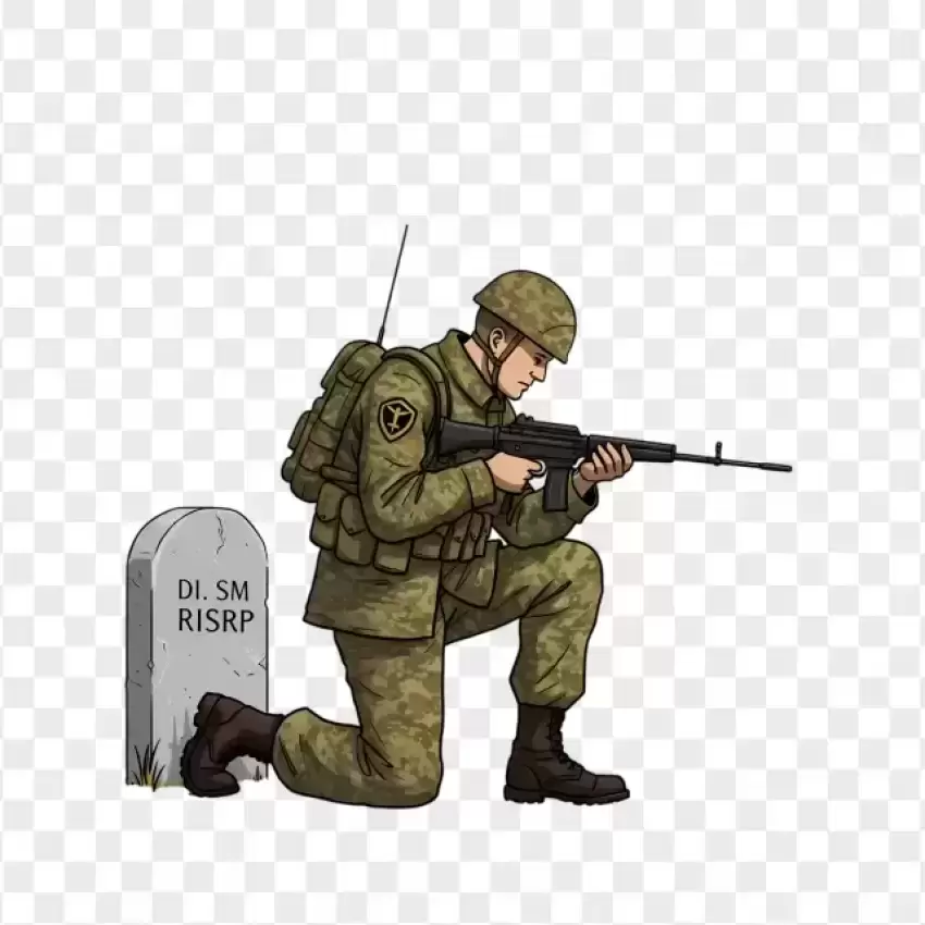 Kneeling Soldier with Rifle Memorial Day PNG