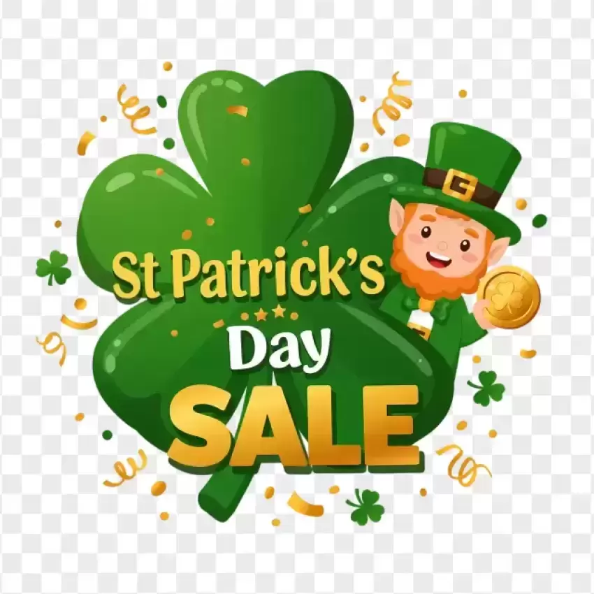 Leprechaun Holding Coins with St. Patrick’s Sale PNG