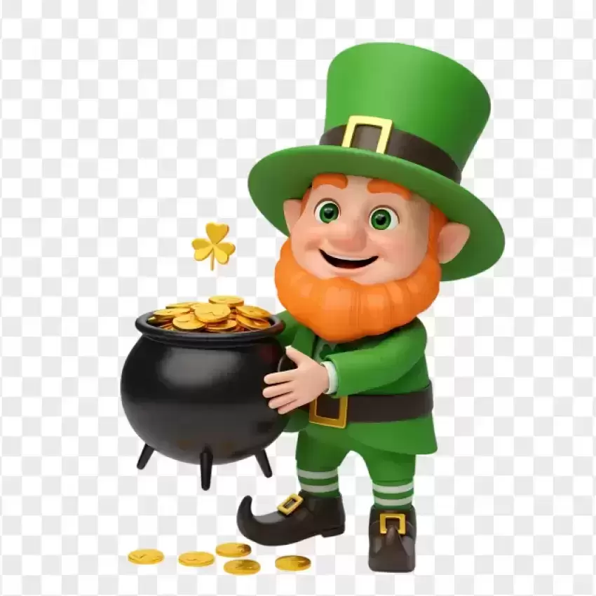 Happy Leprechaun with Gold Coins PNG