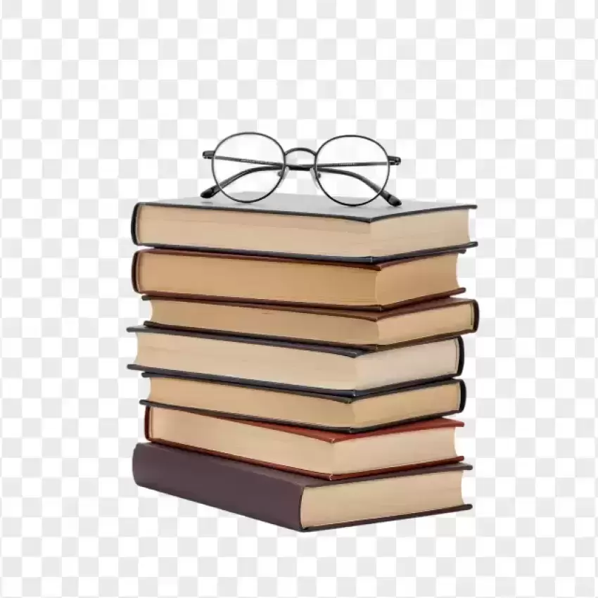 Stack of Books with Glasses Illustration PNG