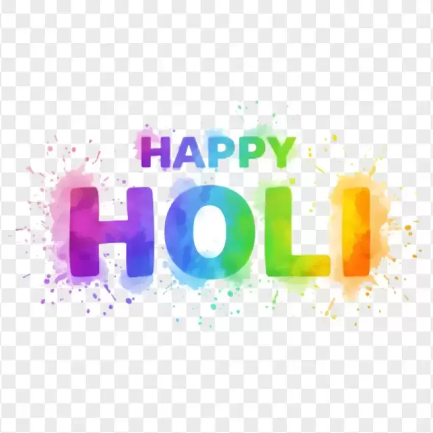 Happy Holi Text with Colorful Splash PNG