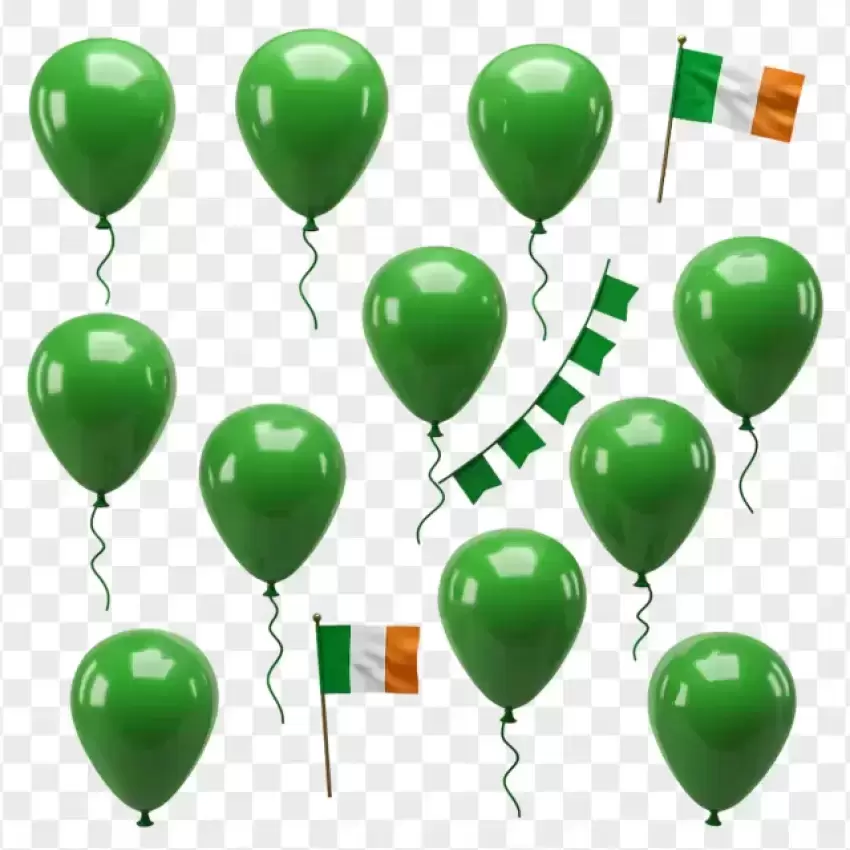 St. Patrick’s Day Green Balloons with Flags PNG