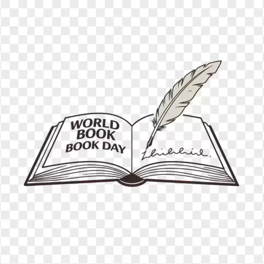 World Book Day Open Book with Feather PNG