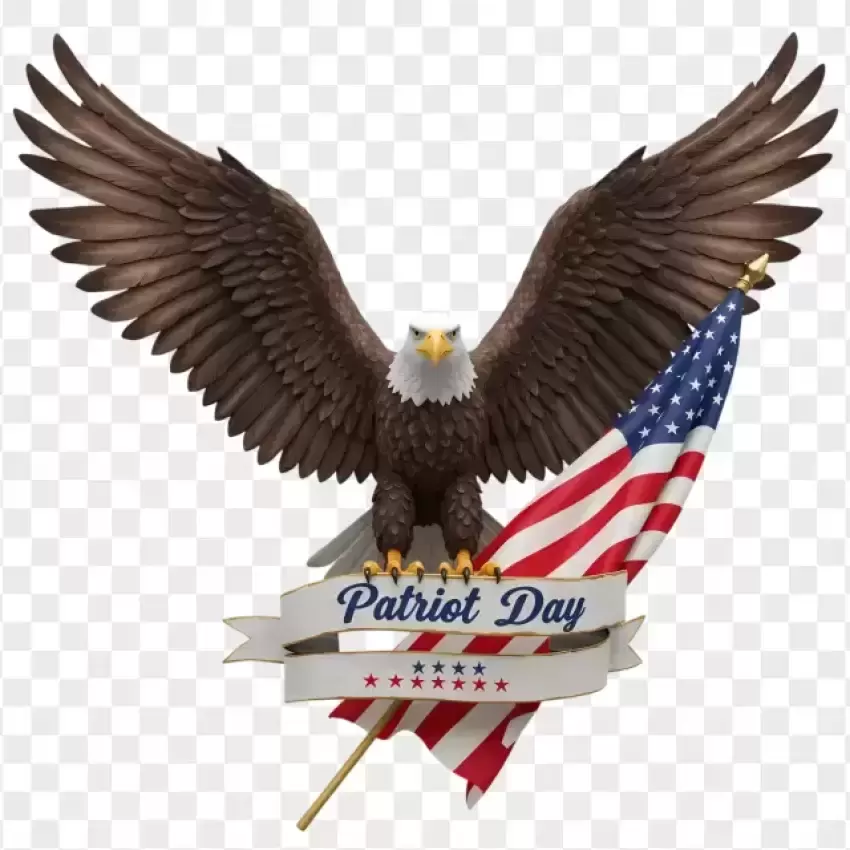 American Bald Eagle with Flag and Patriot Day Text PNG