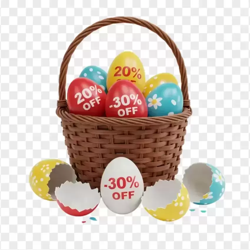 Easter Discount Basket with Golden Eggs PNG