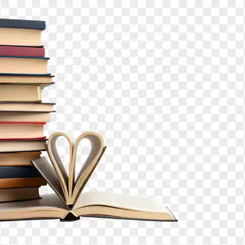 Stack of Books with Heart Shape Pages PNG