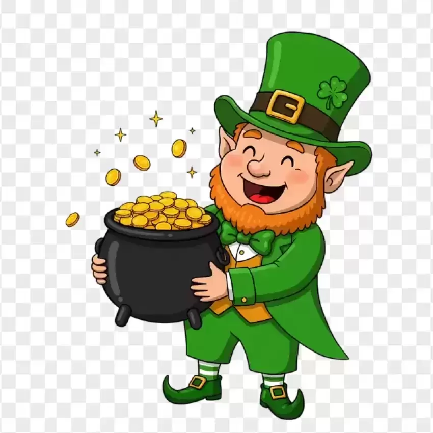 Cartoon Leprechaun with Pot of Gold PNG