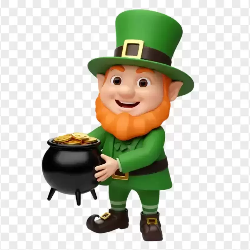 Leprechaun Holding Pot of Gold PNG