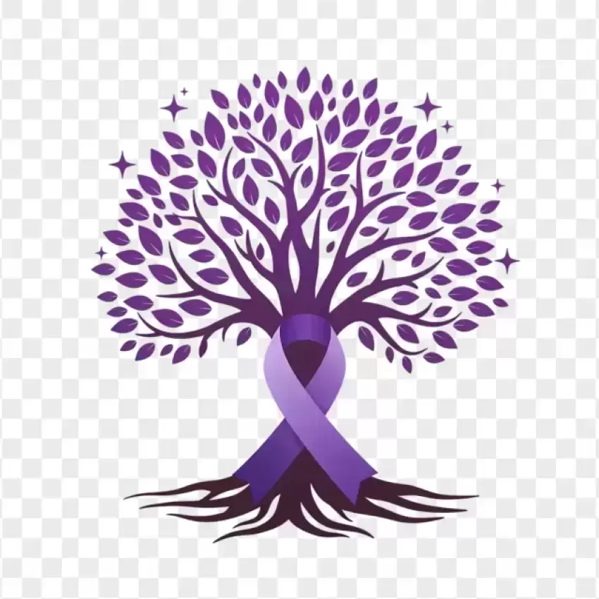 Purple Ribbon Tree Cancer Awareness PNG