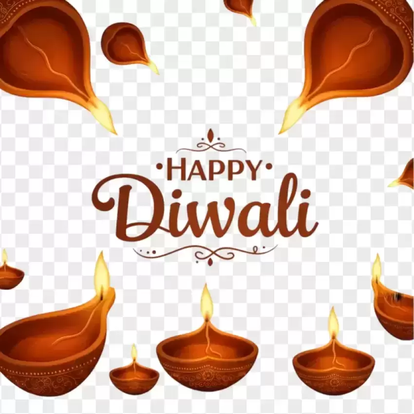 HD Traditional Happy Diwali with Diyas PNG