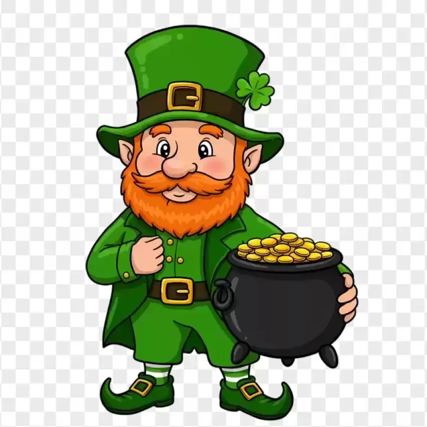 Leprechaun Holding a Pot of Gold PNG