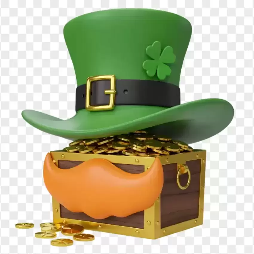 Treasure Chest with Gold Coins and Clover PNG